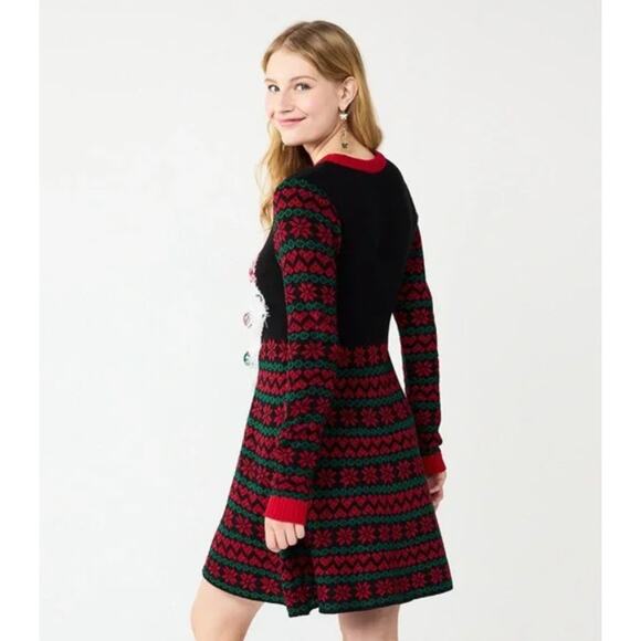 NWT Born Famous Women’s Embellished Holiday Gnome Sweater Dress Size M Black Red - Picture 3 of 8
